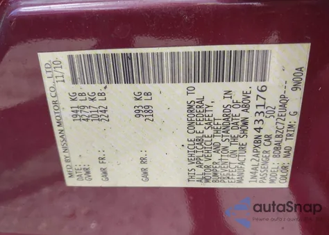 2011 Nissan Altima S z USA, uszkodzony, nr VIN 1N4AL2APXBN433176